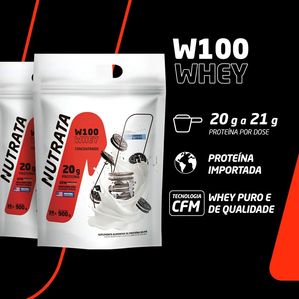 Nutrata W100 Whey Concentrado 900g refil - Imagem 2